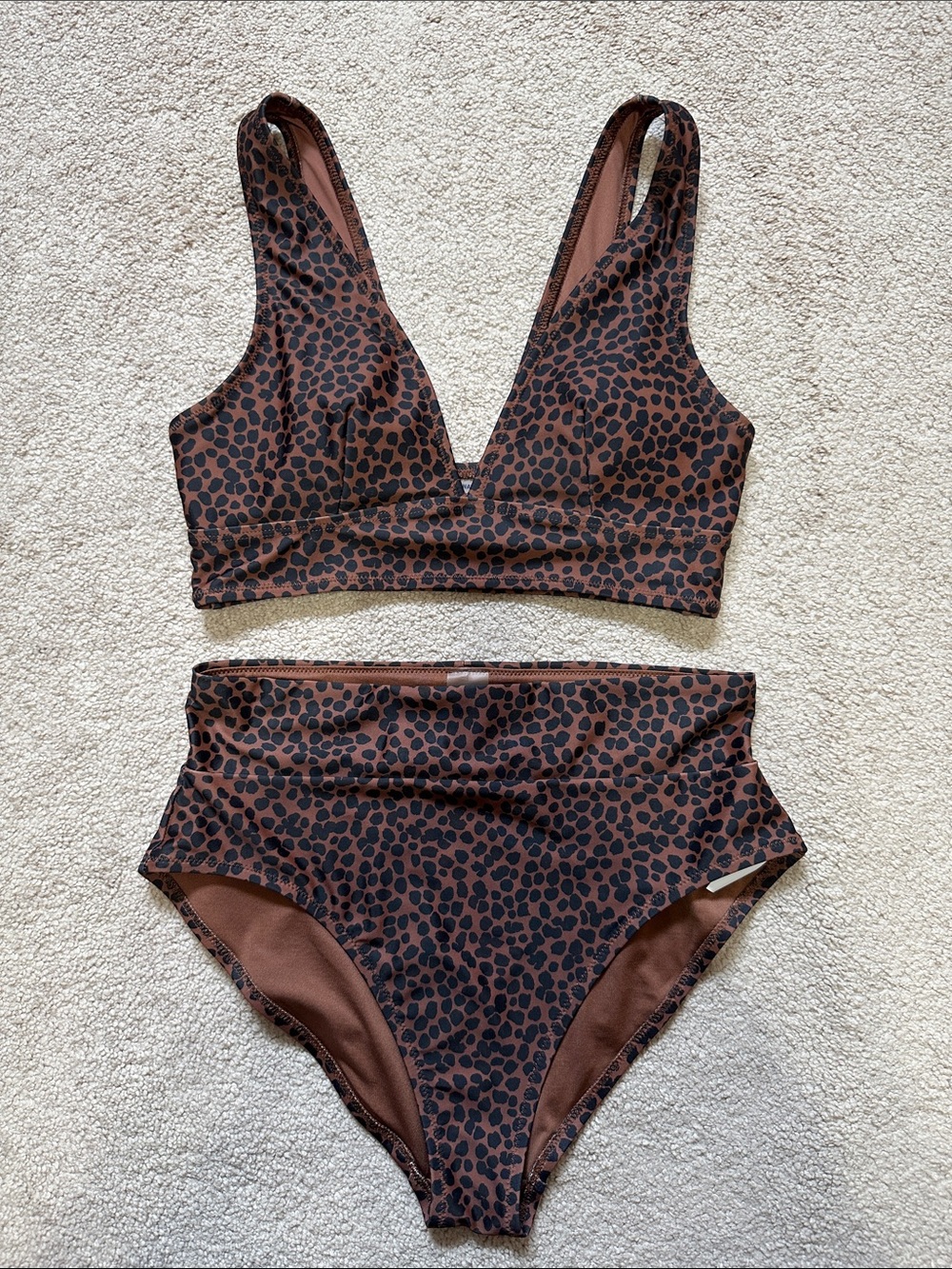 Old Navy Brown Leopard Print High-Waist V-Neck Bikini
